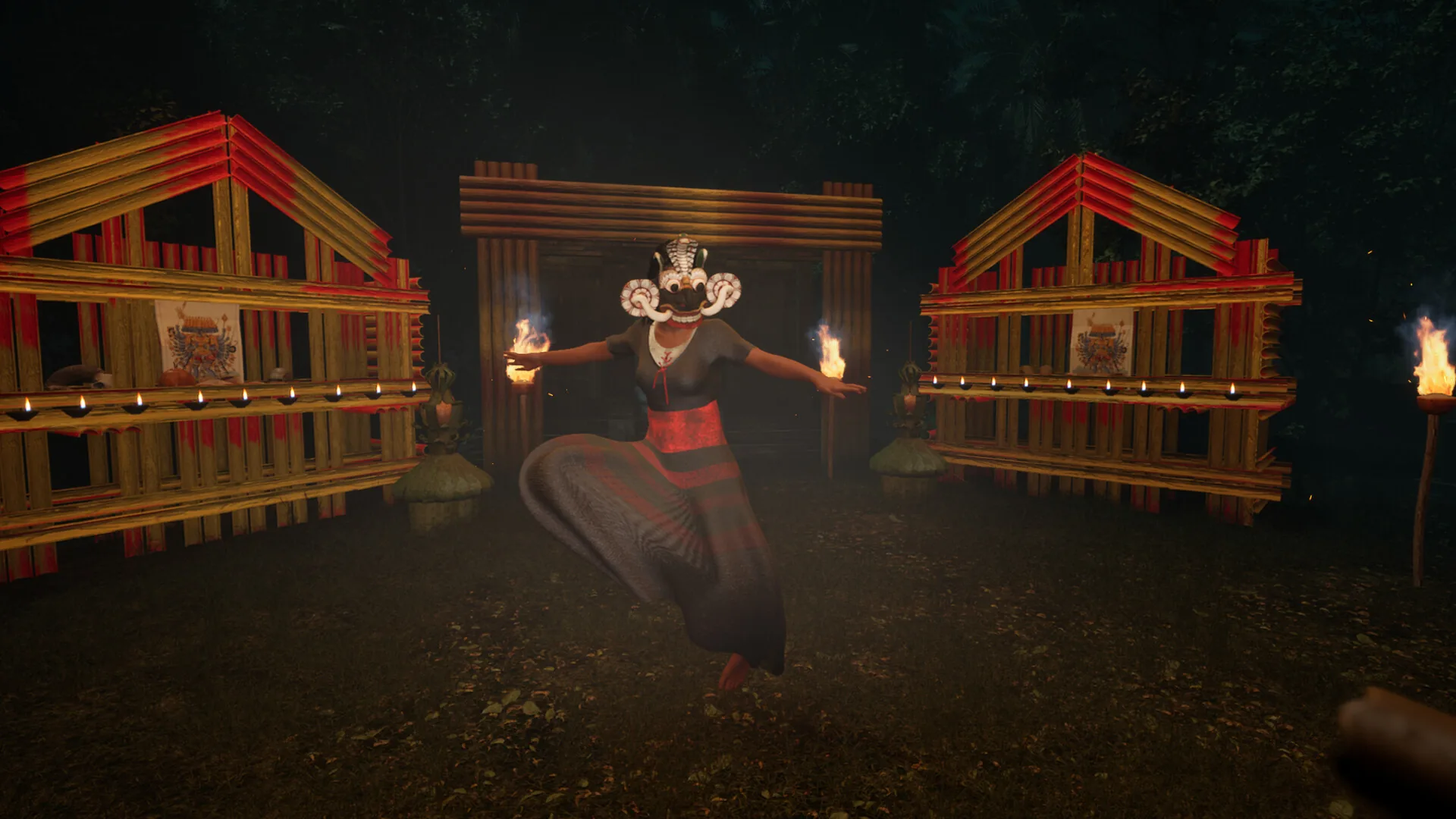 Masked supernatural entity at a ritual site in an official Moha Steam screenshot