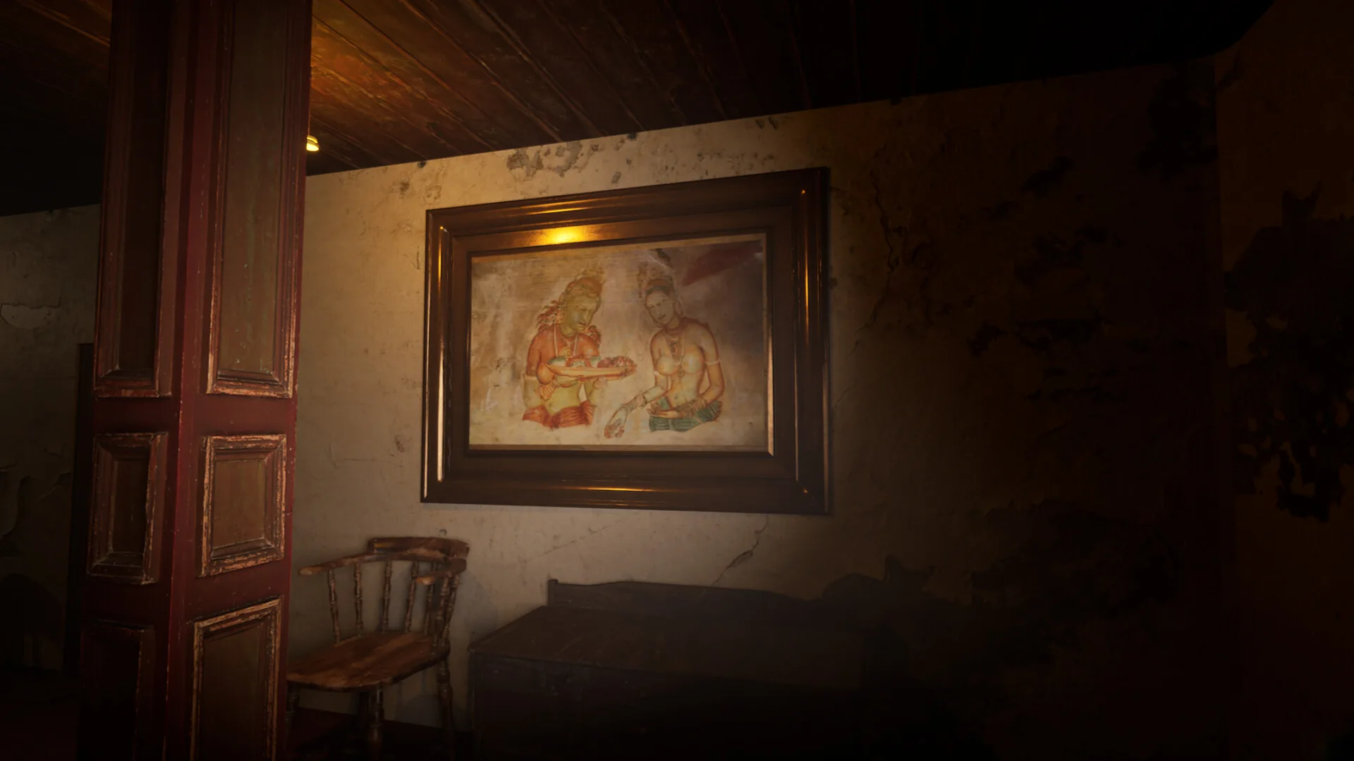 Framed painting inside an old house